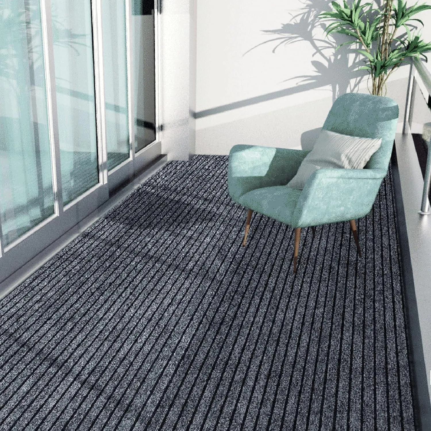 3' x 10' Moisture Guard Doormat, Commercial Grade Door Floor Mat Striped Brush Step Entrance Mat with Rubber Backing, Low Profile Commercial Rugs for Entryway, Easy to Clean(Charcoal Grey)