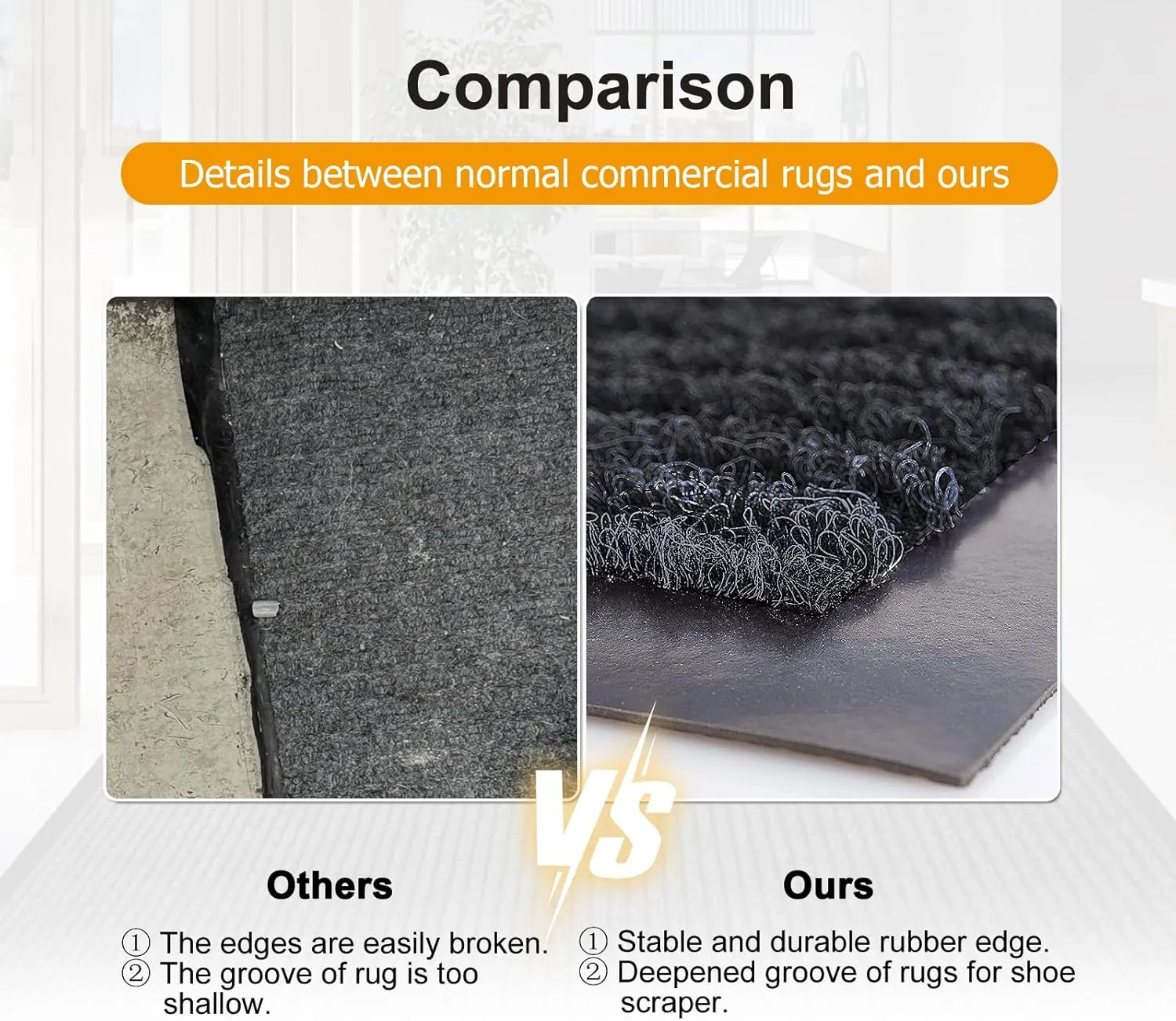 3' x 5' High Traffic Guard Doormat, Commercial Grade Door Floor Mat Striped Brush Step Entrance Mat with Rubber Backing, Low Profile Commercial Rugs for Entryway, Easy to Clean(Jet Black)
