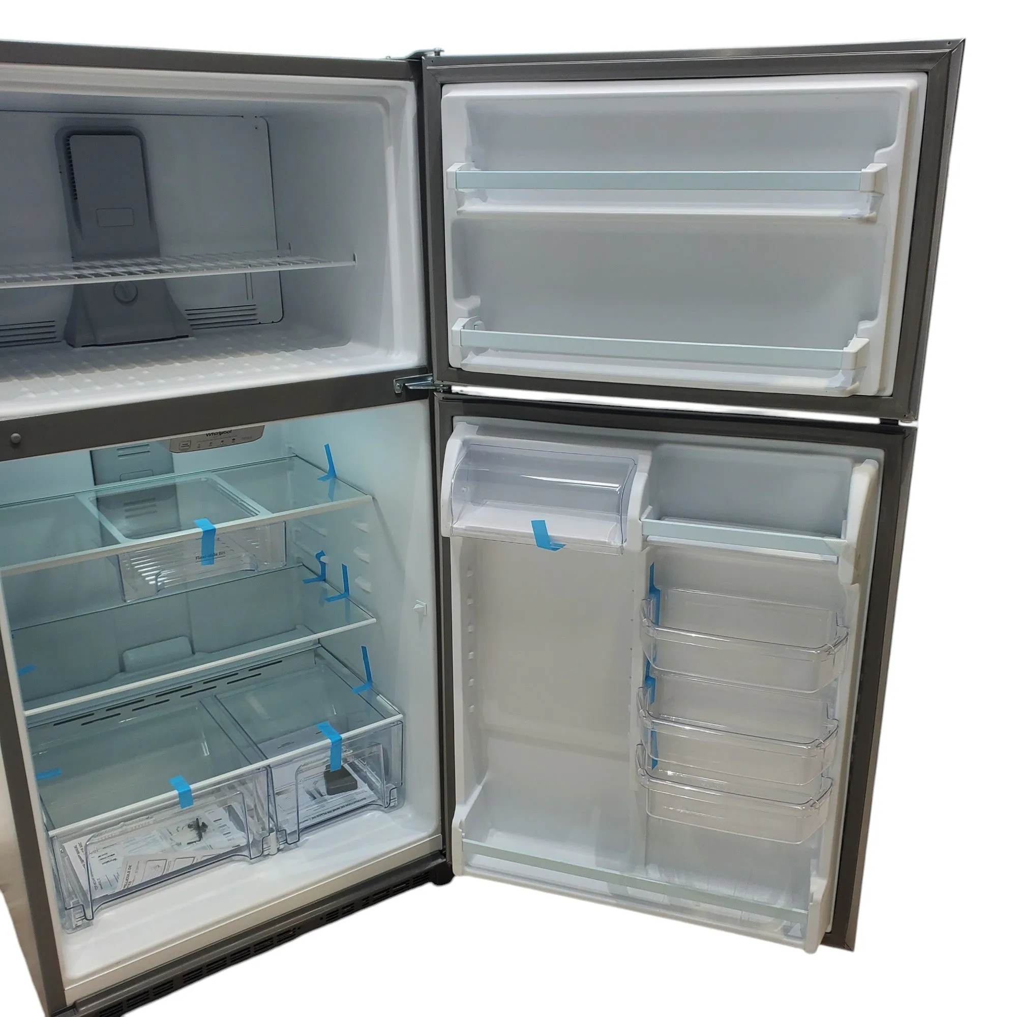 33" Wide Fingerprint-Resistant Stainless Steel Whirlpool 20.5 cu. ft. Top Freezer Refrigerator with Flexi-Slide Bin - Scratch & Dent - Minor
