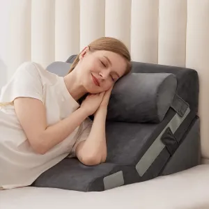 3PCS Bed Wedge Pillow for Headboard, 10-in-1 Adjustable Foam Wedge Pillow for Acid Reflux Relief, 23” Wide Triangle Pillow Wedge for Post Surgery, Back Pain Relief & Snoring, Grey