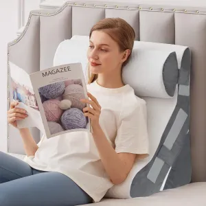 3PCS Bed Wedge Pillow for Headboard, 10-in-1 Adjustable Foam Wedge Pillow for Acid Reflux Relief, 23” Wide Triangle Pillow Wedge for Post Surgery, Back Pain Relief & Snoring, White/Grey