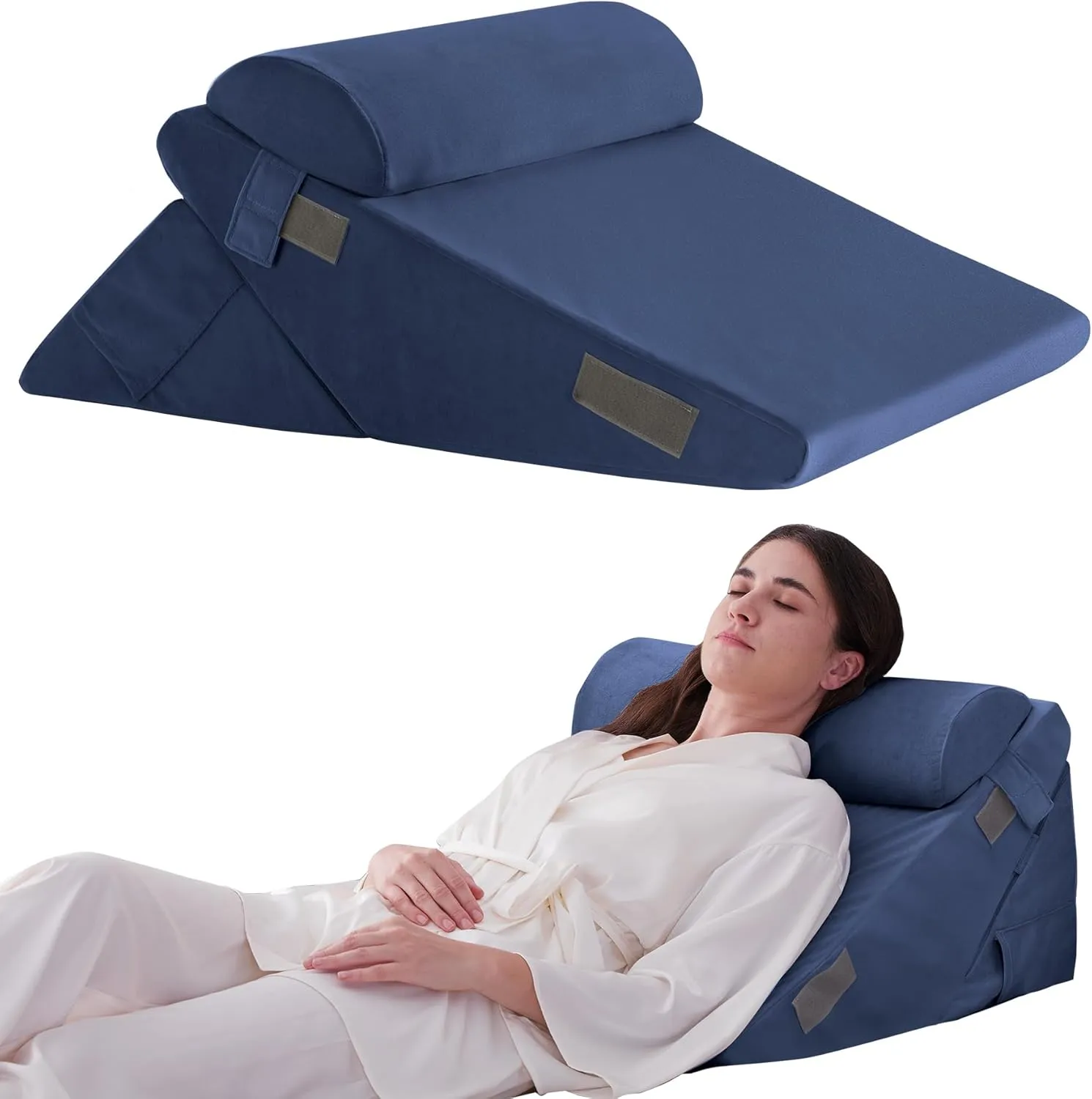 3PCS Wedge Pillow Set for After Surgery, Wedge Pillow Headboard, Adjustable 9&12 Inch Bed Pillow Wedge for Sleeping, Acid Reflux, Orthopedic Pillow Wedge for Back Pain Relief, Gerd, Navy