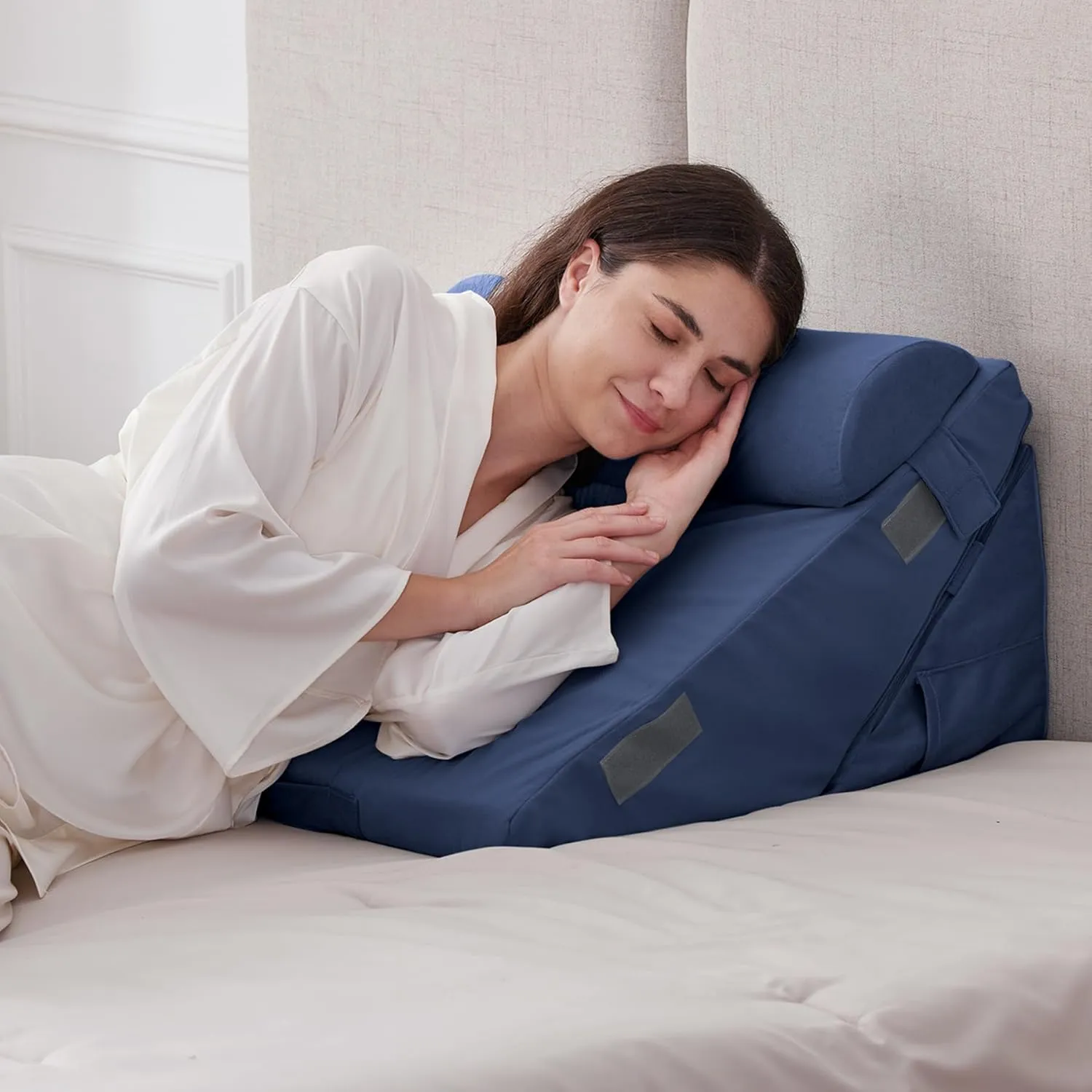 3PCS Wedge Pillow Set for After Surgery, Wedge Pillow Headboard, Adjustable 9&12 Inch Bed Pillow Wedge for Sleeping, Acid Reflux, Orthopedic Pillow Wedge for Back Pain Relief, Gerd, Navy
