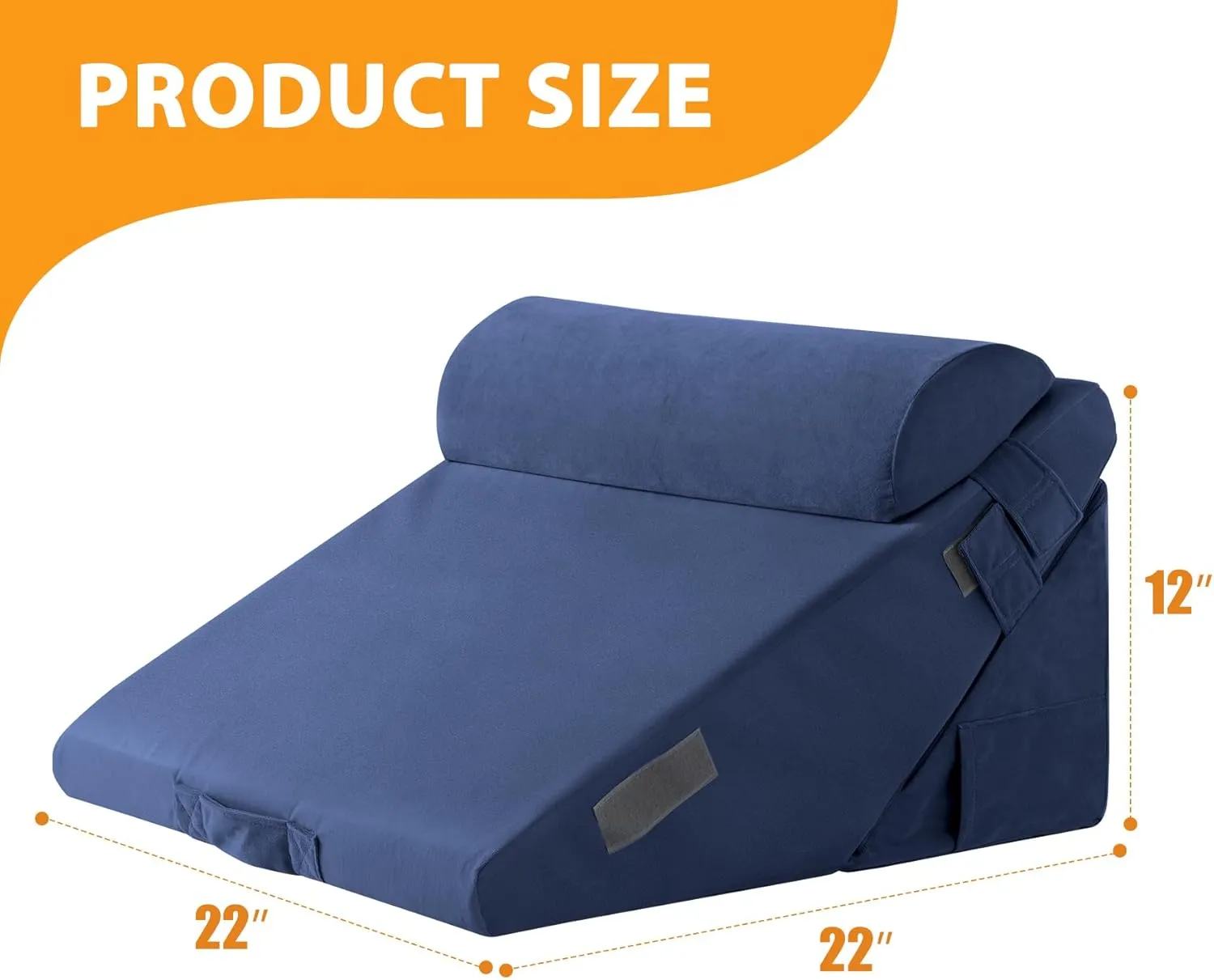 3PCS Wedge Pillow Set for After Surgery, Wedge Pillow Headboard, Adjustable 9&12 Inch Bed Pillow Wedge for Sleeping, Acid Reflux, Orthopedic Pillow Wedge for Back Pain Relief, Gerd, Navy