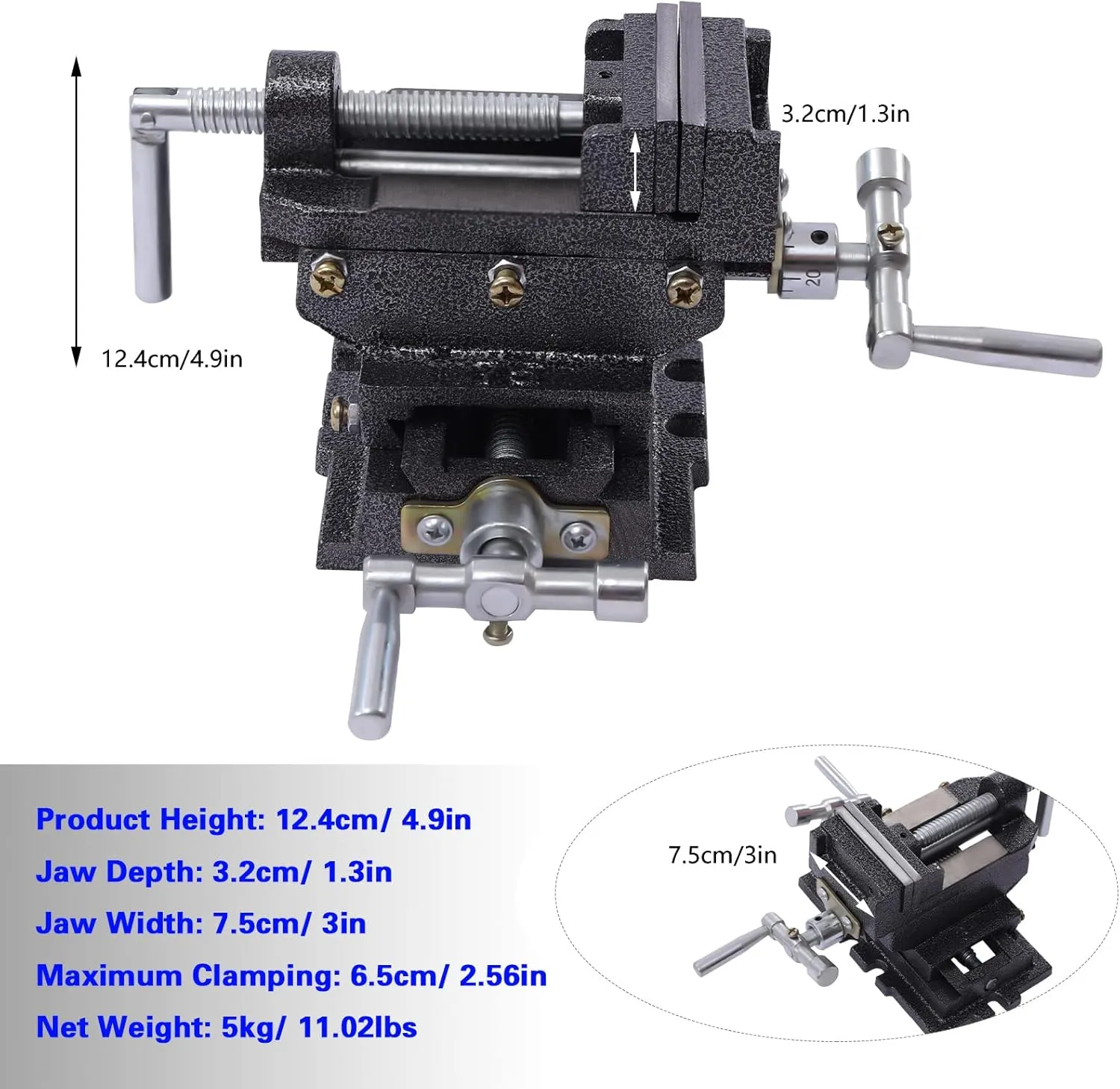 3" Cross Slide Drill Press Vise, Compound Bench Table Bench Top Woodworking Clamp Vise Fixture Cross Slide Table for Mini Drill Milling Machine (3 in)