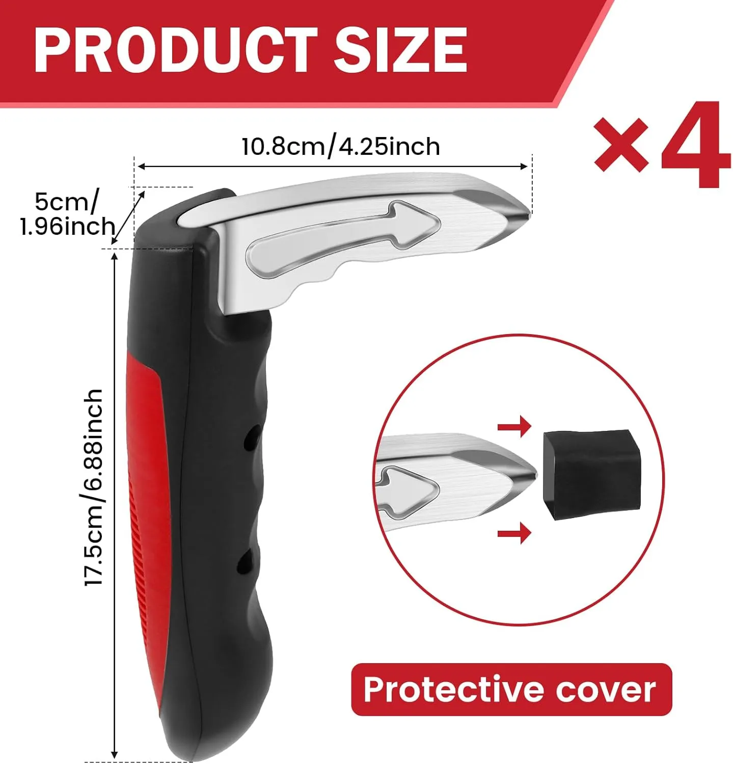 4 Pack Portable Car Assist Handle, Car Handle Assist for Elderly, 3 in 1 Emergency Car Tool Portable Vehicle Support Handle,for Elderly,Seniors,Handicapped, Disable People (Red)