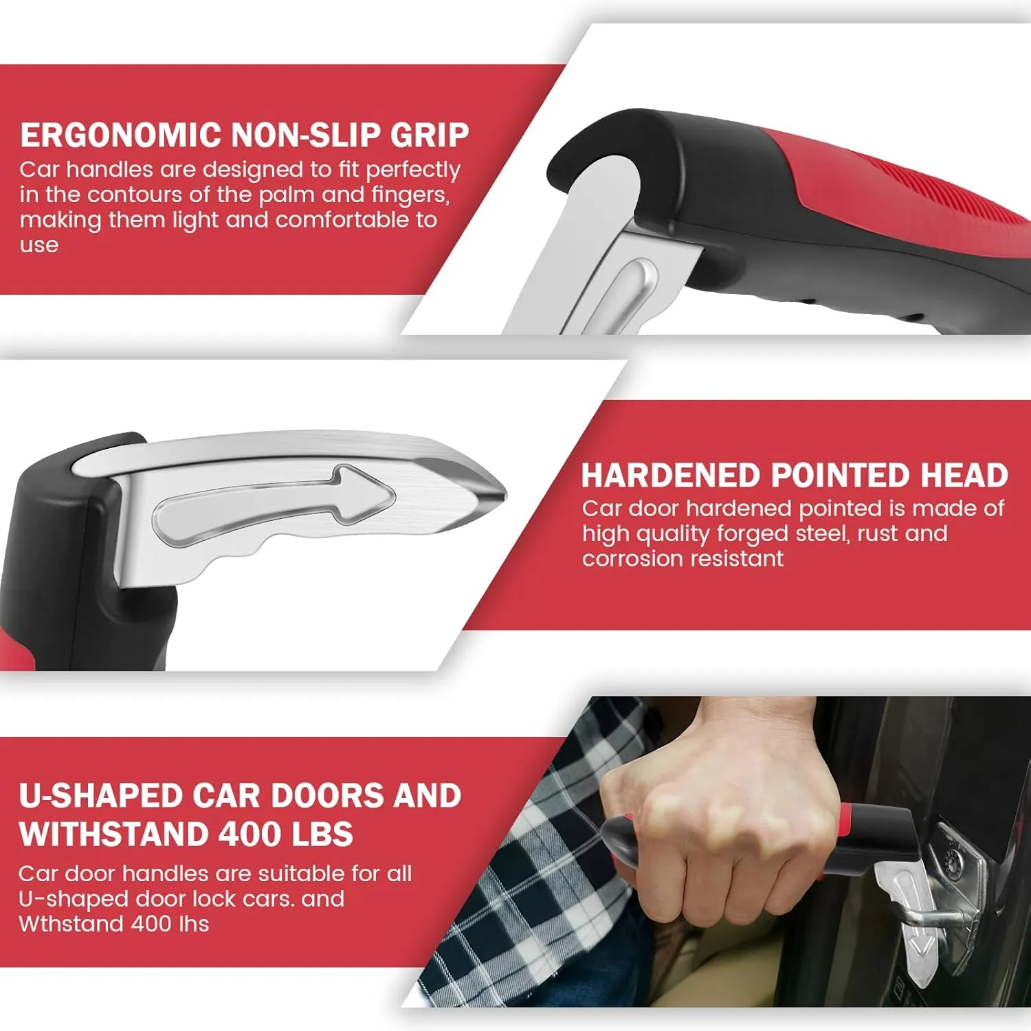 4 Pack Portable Car Assist Handle, Car Handle Assist for Elderly, 3 in 1 Emergency Car Tool Portable Vehicle Support Handle,for Elderly,Seniors,Handicapped, Disable People (Red)