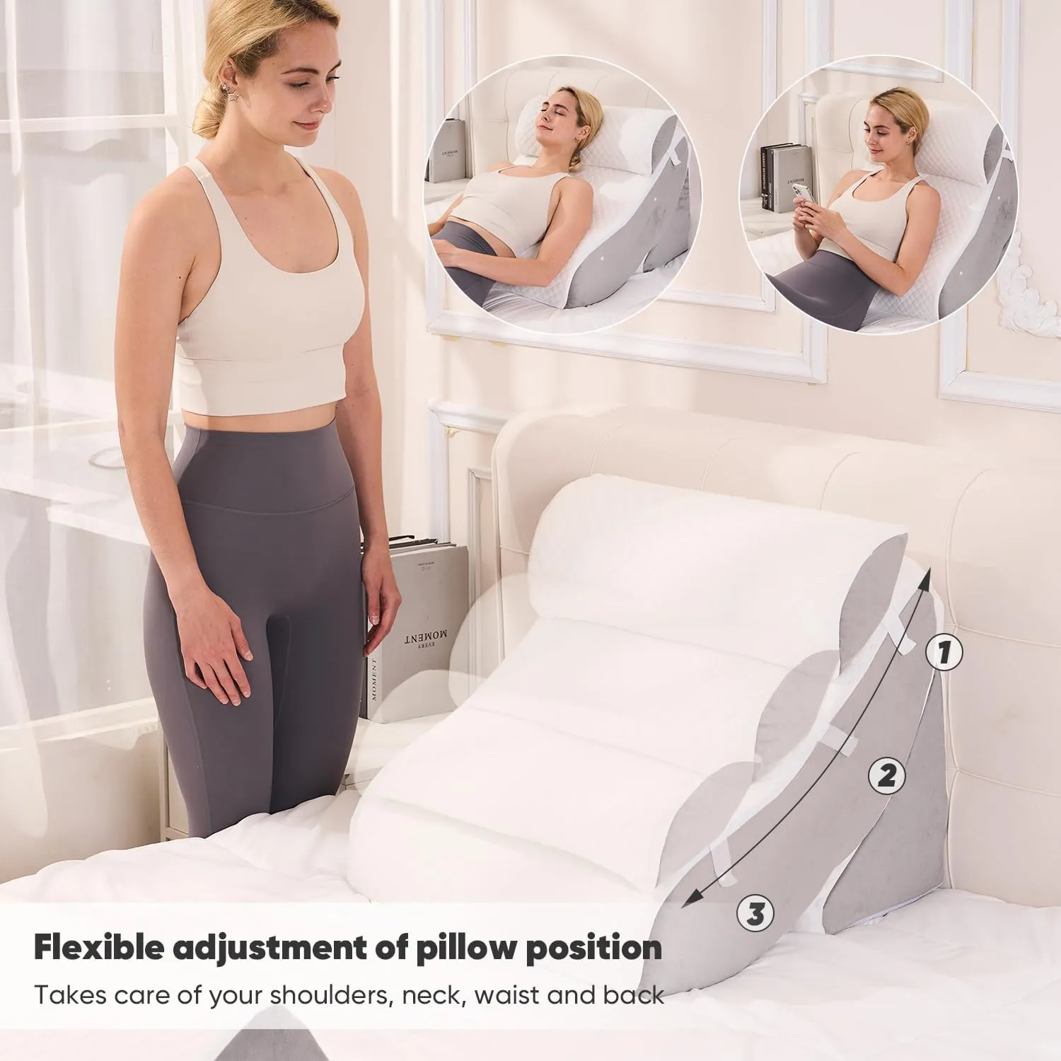 4 PCS Wedge Pillow Set for After Surgery, Memory Foam Orthopedic Bed Wedge Pillow Set, Adjustable Bed for Sleeping, Acid Reflux Relief, Post Surgery Recovery, Back Support, Leg Elevation, Gery