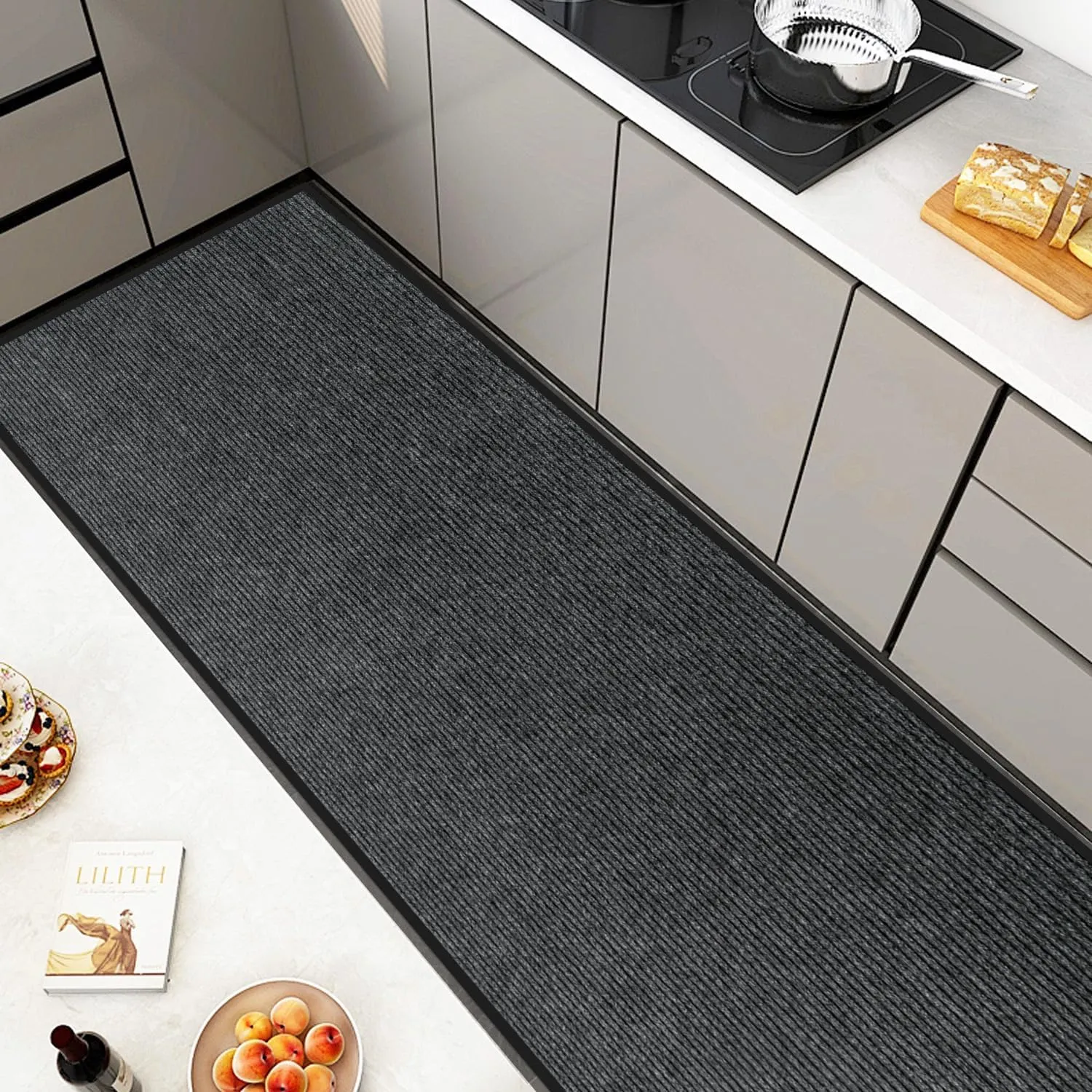 4' x 8' Moisture Guard Doormat, Commercial Grade Door Floor Mat Striped Brush Step Entrance Mat with Rubber Backing, Low Profile Commercial Rugs for Entryway, Easy to Clean(Charcoal Grey)