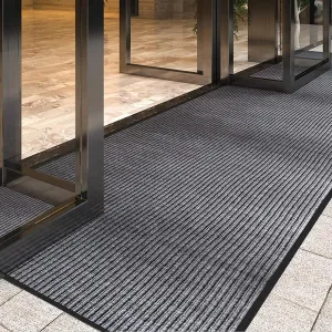 4' x 8' Moisture Guard Doormat, Commercial Grade Door Floor Mat Striped Brush Step Entrance Mat with Rubber Backing, Low Profile Commercial Rugs for Entryway, Easy to Clean(Charcoal Grey)