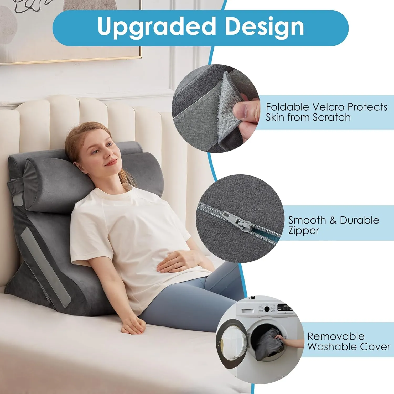 4PCS Bed Wedge Pillow for Headboard, 10-in-1 Adjustable Foam Wedge Pillow for Acid Reflux Relief, 23” Wide Triangle Pillow Wedge for Post Surgery, Back Pain Relief & Snoring, Grey