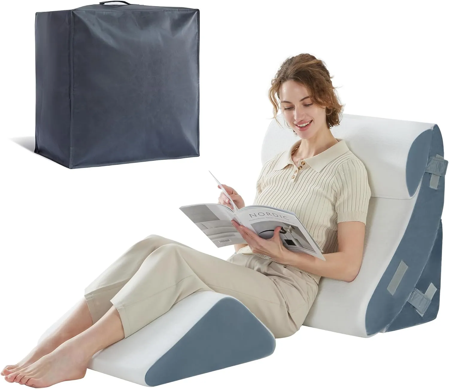 4pcs Orthopedic Bed Wedge Pillow for Sleeping, Memory Foam Pillows Set for Post Surgery, Back and Leg Pain Relief, Triangle Adjustable Support Pillow for After Surgery with Travel Bag