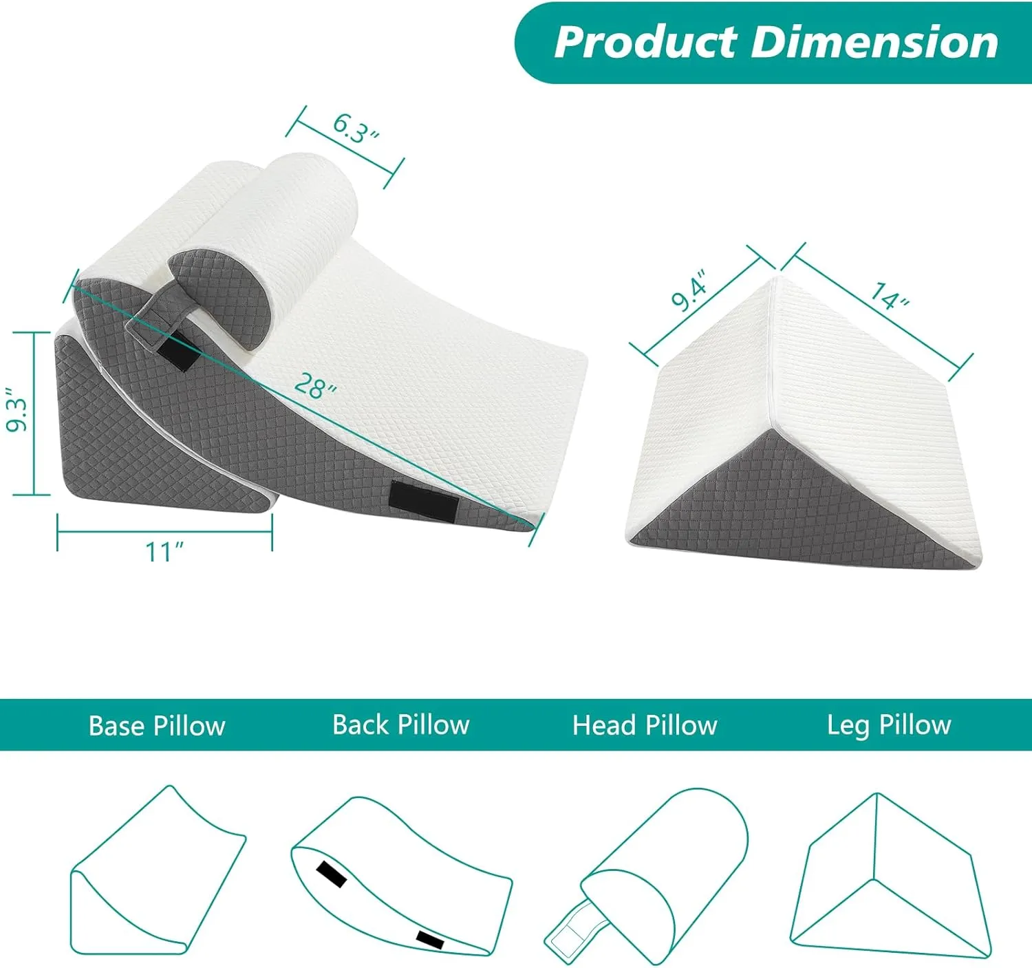 4PCS Orthopedic Bed Wedge Pillow Set for Post Surgery - Adjustable Wedge Pillow for Neck Back and Leg Pain Relief - Triangle Pillow Wedge for Acid Reflux & Sleeping & GERD (White Grey)