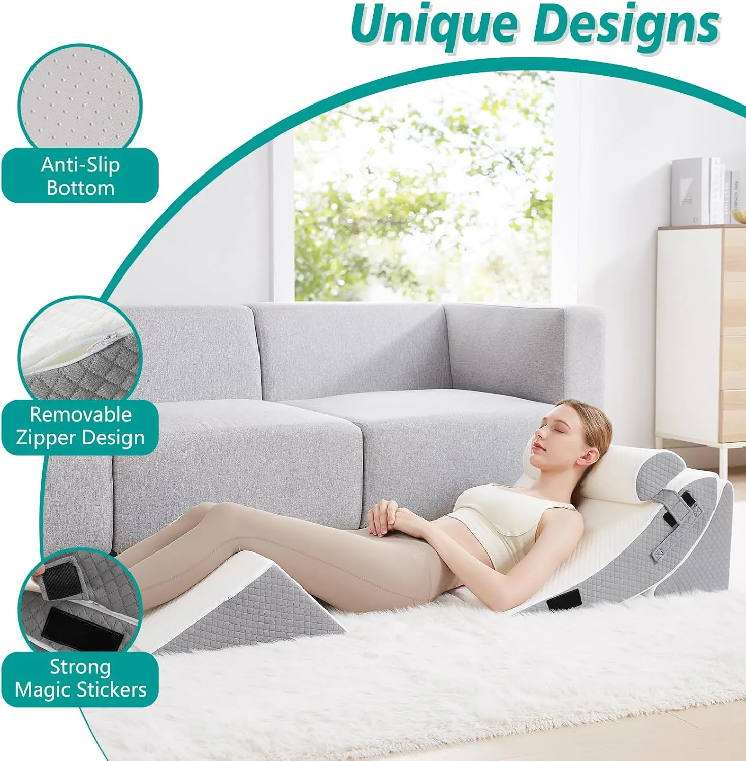 4PCS Orthopedic Bed Wedge Pillow Set for Post Surgery - Adjustable Wedge Pillow for Neck Back and Leg Pain Relief - Triangle Pillow Wedge for Acid Reflux & Sleeping & GERD (White Grey)