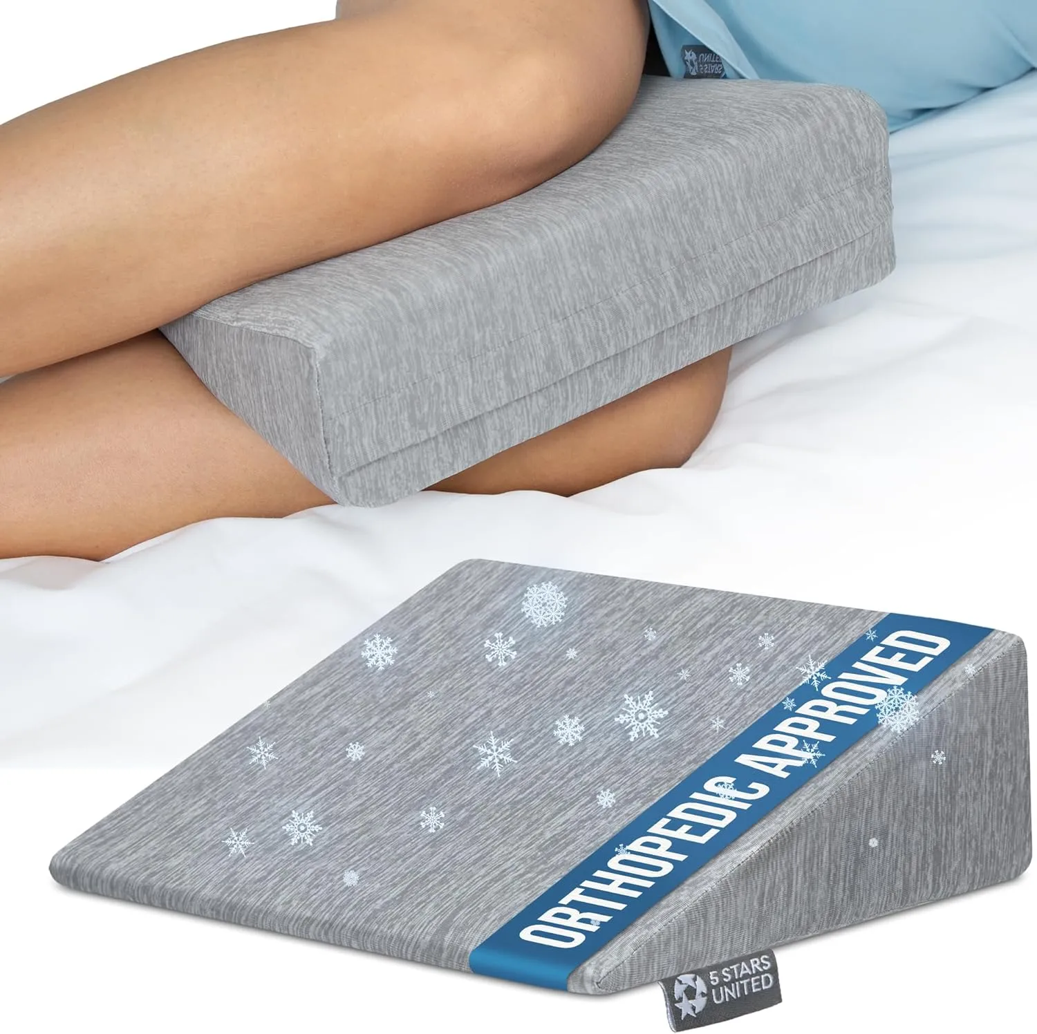 5 STARS UNITED Knee Pillow for Side Sleepers - Pregnancy & Back Pain Relief - Between Leg Support for Sciatica, Hip, and Thigh Relief - Mini Wedge Cushion for Side Sleeping, Arctic Gray