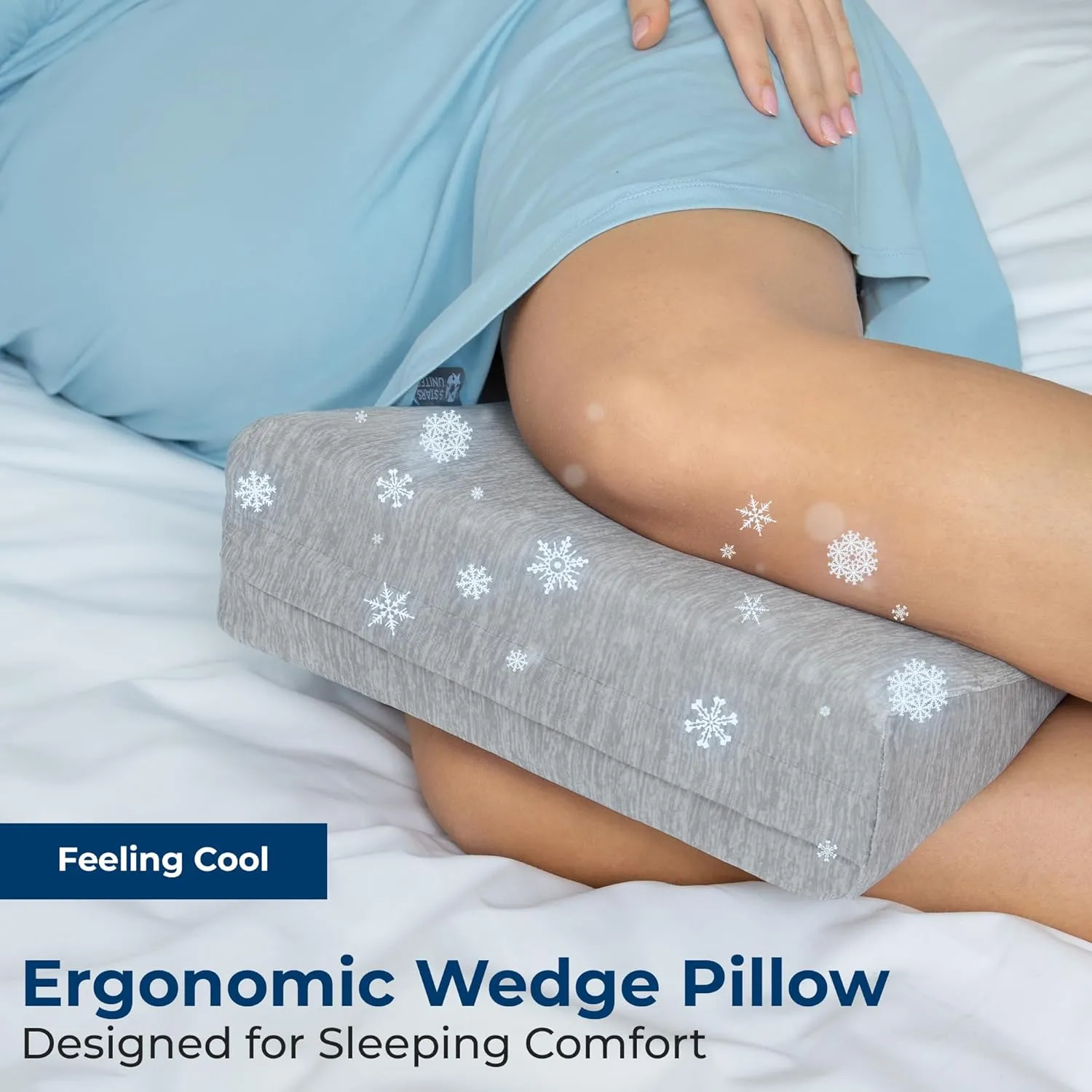 5 STARS UNITED Knee Pillow for Side Sleepers - Pregnancy & Back Pain Relief - Between Leg Support for Sciatica, Hip, and Thigh Relief - Mini Wedge Cushion for Side Sleeping, Arctic Gray