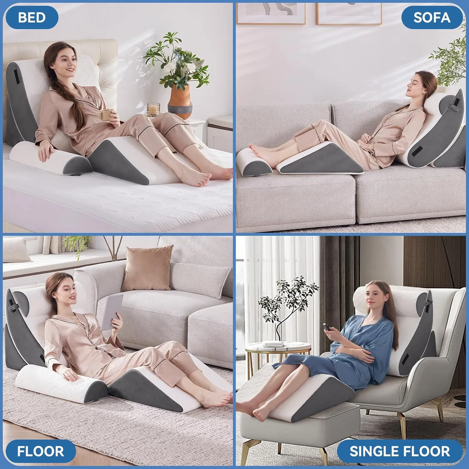 5PCS Orthopedic Bed Wedge Pillow Set for Sleeping, Post Surgery Foam Support Pillow for Back, Neck, Leg Pain Relief and Acid Reflux, Comfortable Adjustable Pillow with 2PCS Axilla Pillow Grey