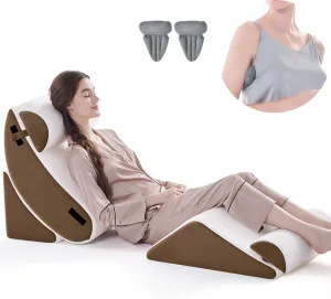 5PCS Orthopedic Bed Wedge Pillow Set for Sleeping, Post Surgery Foam Support Pillow for Back, Neck, Leg Pain Relief and Acid Reflux, Comfortable Back Pillow with 2PCS Axilla Pillow Brown