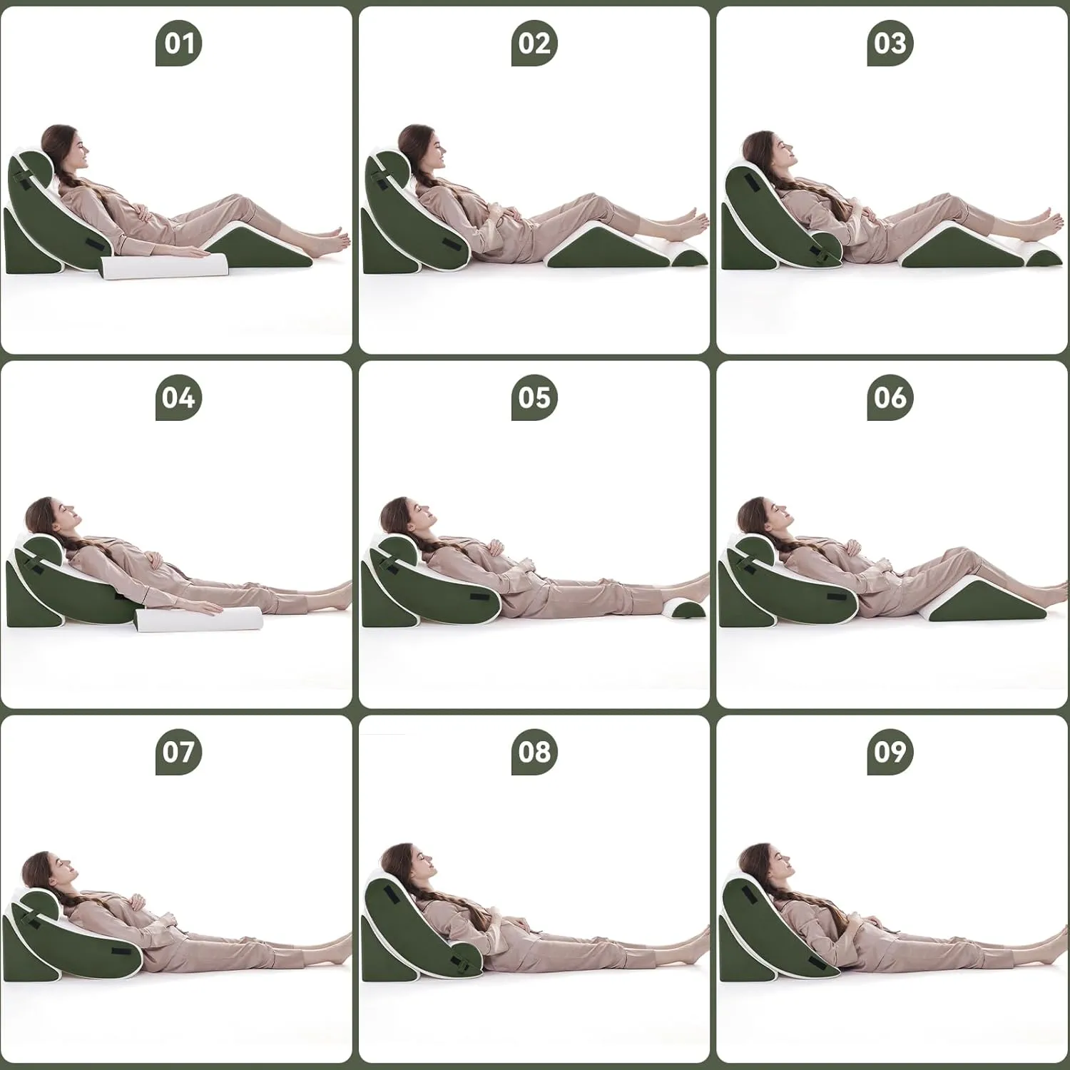 5PCS Orthopedic Bed Wedge Pillow Set for Sleeping, Post Surgery Foam Support Pillow for Back, Neck, Leg Pain Relief and Acid Reflux, Comfortable Back Pillow with 2PCS Axilla Pillow Green