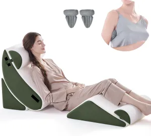 5PCS Orthopedic Bed Wedge Pillow Set for Sleeping, Post Surgery Foam Support Pillow for Back, Neck, Leg Pain Relief and Acid Reflux, Comfortable Back Pillow with 2PCS Axilla Pillow Green