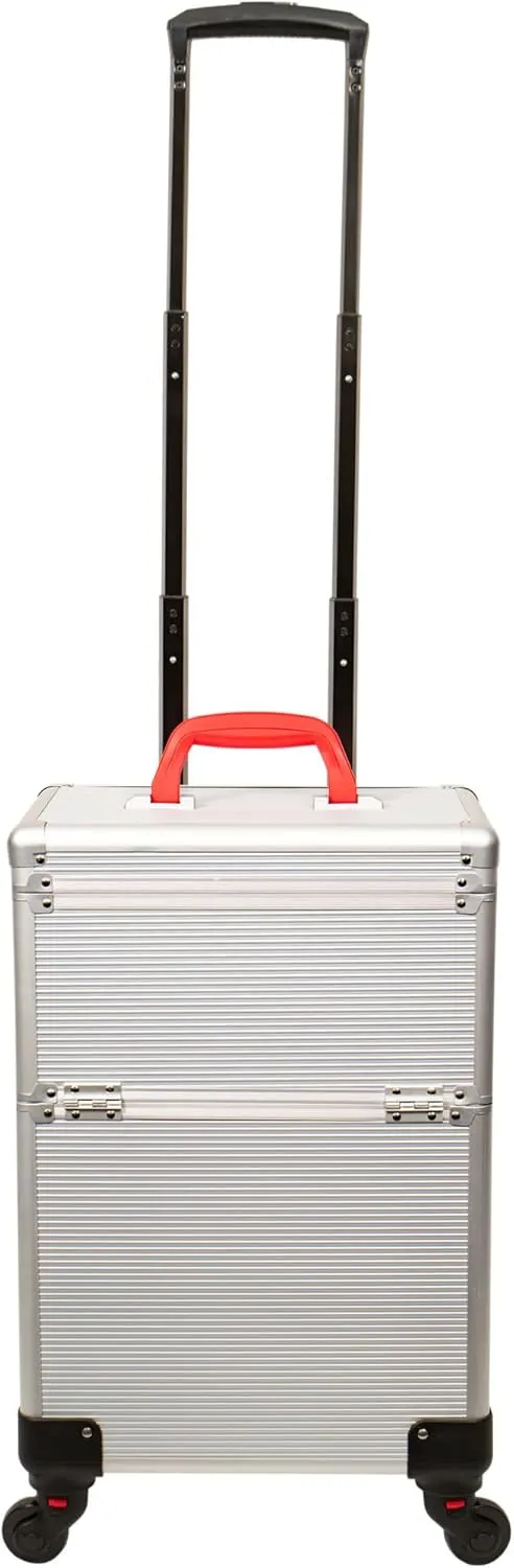 6 in 1 Professional Aluminum Interchangeable Rolling Makeup Train Case Large Capacity Trolley Travel Storage Cosmetic Organizer Portable Extra Lid