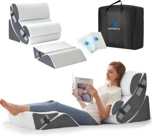 6PCS Wedge Pillow Set for After Surgery, Orthopedic Bed Wedge Pillow for Headboard, Memory Foam Back Pillow for Bed Sitting Up, Sit Up Pillow for Acid Reflux Relief, GERD, Anti Snoring (White)