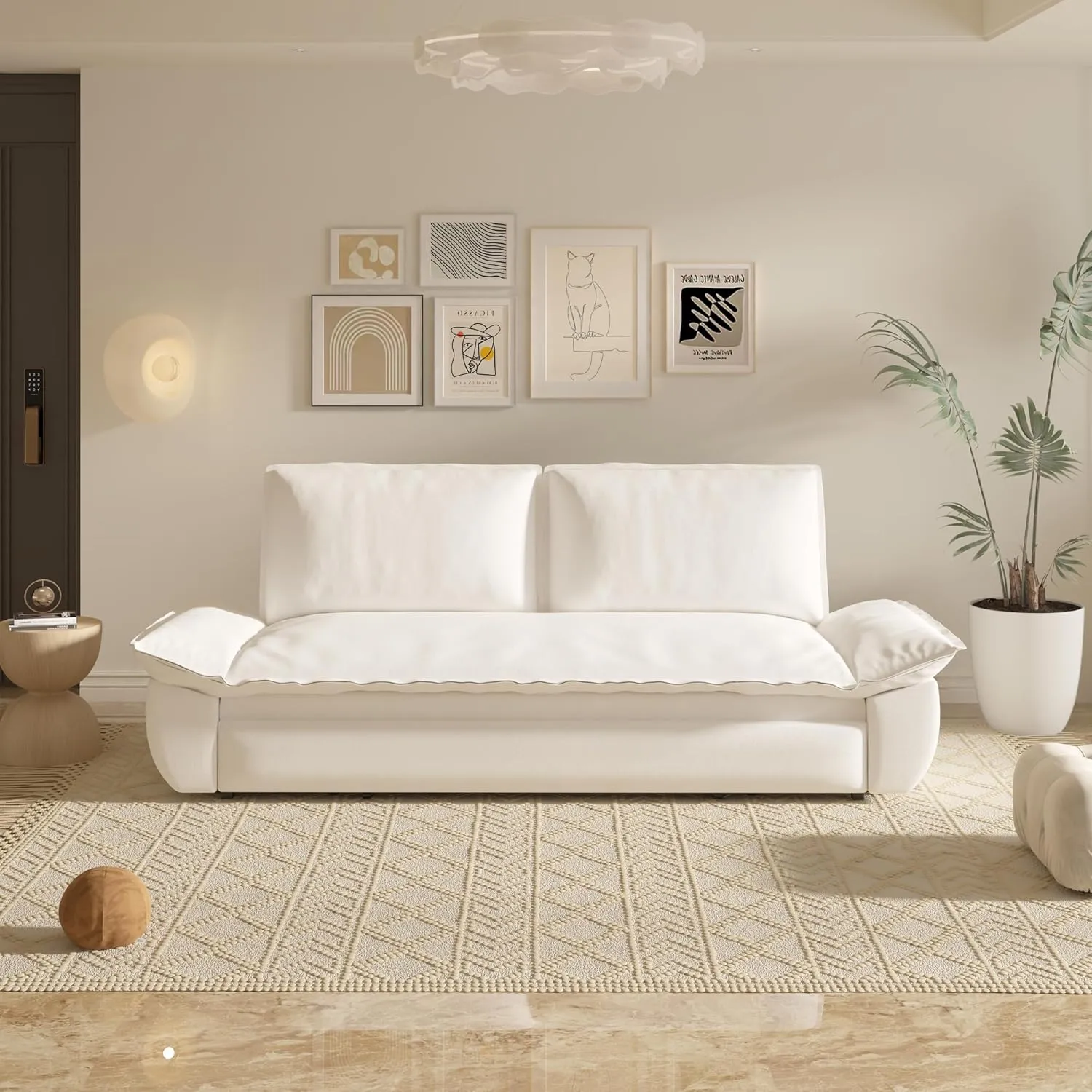70.1" Futon Sofa Bed Queen Size, Pull Out Bed, 3-in-1 Convertible Sleeper Sofa with Cushion Armrest, Modern Velvet Futon Couch for Living Room, Small Space, Apartment, Bedroom, Beige