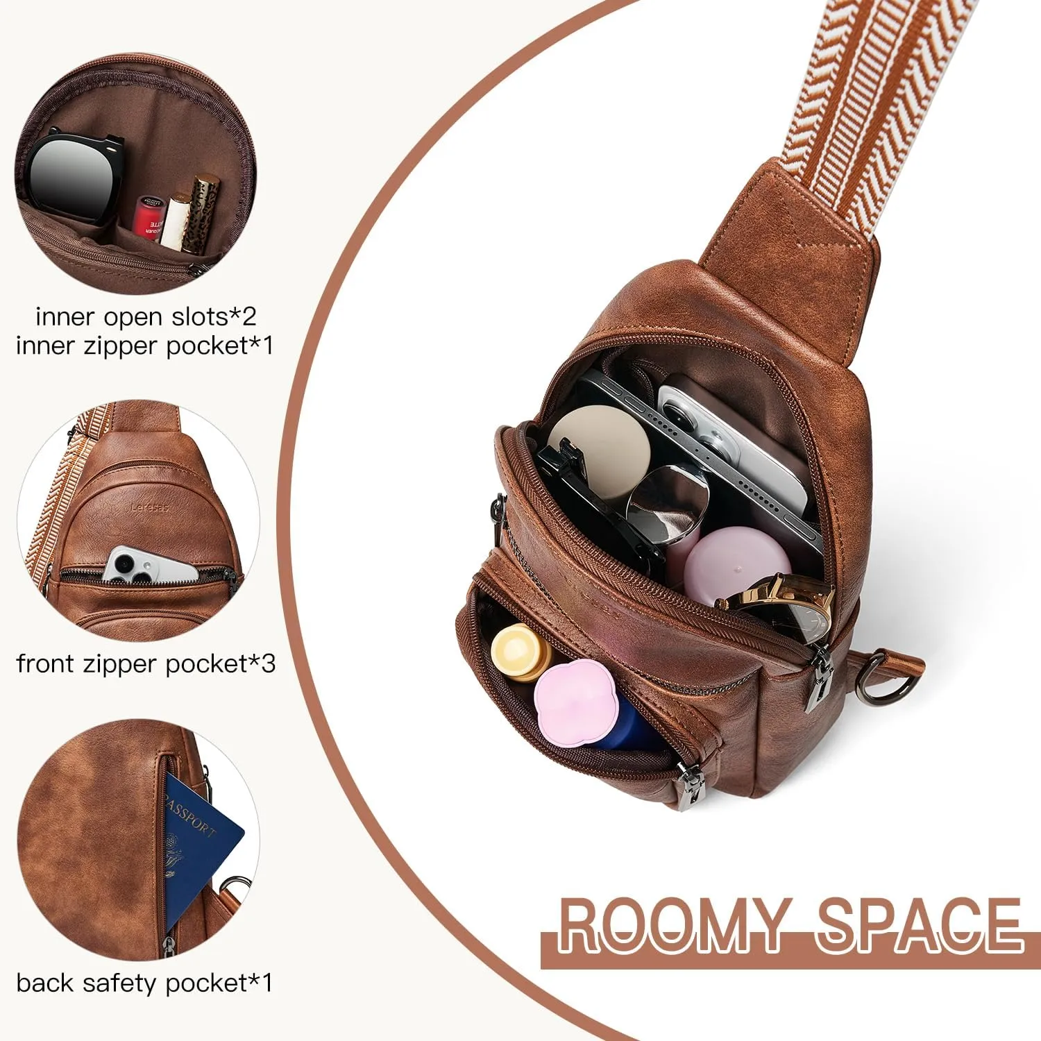 7L Sling Bag for Women Crossbody Bag Sling Purse Fanny Packs Vegan Leather Chest Bag Trendy Handbag Travel Anti Theft