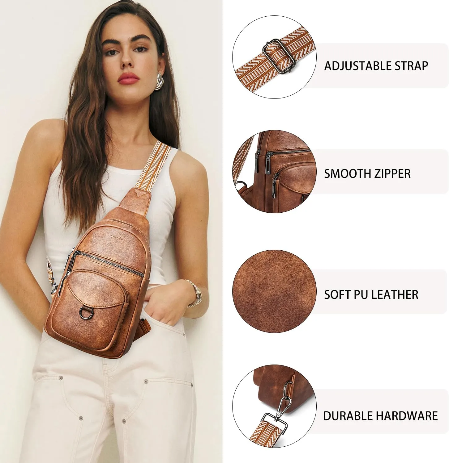 7L Sling Bag for Women Crossbody Bag Sling Purse Fanny Packs Vegan Leather Chest Bag Trendy Handbag Travel Anti Theft