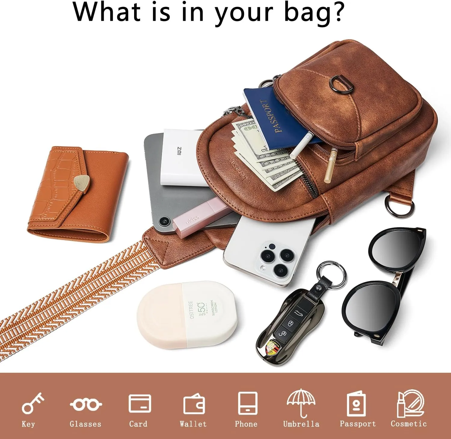 7L Sling Bag for Women Crossbody Bag Sling Purse Fanny Packs Vegan Leather Chest Bag Trendy Handbag Travel Anti Theft