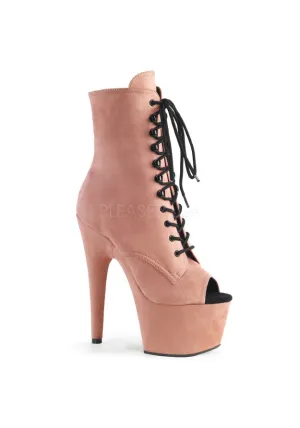 7" Heel, 2 3/4" PF Open Toe Lace-Up Ankle Boot, Side Zip