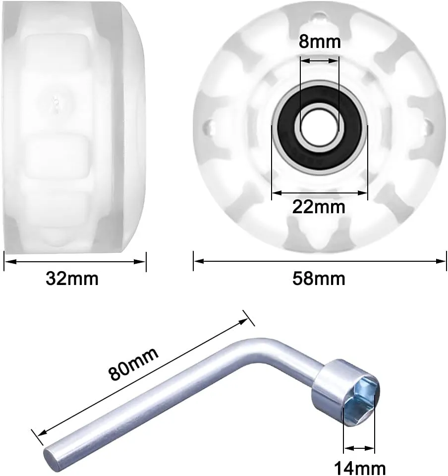 8 Pack Roller Skate Wheels with Bearings Installed Quad Light Up Wheels for Double Row Skating and Skateboard 82A