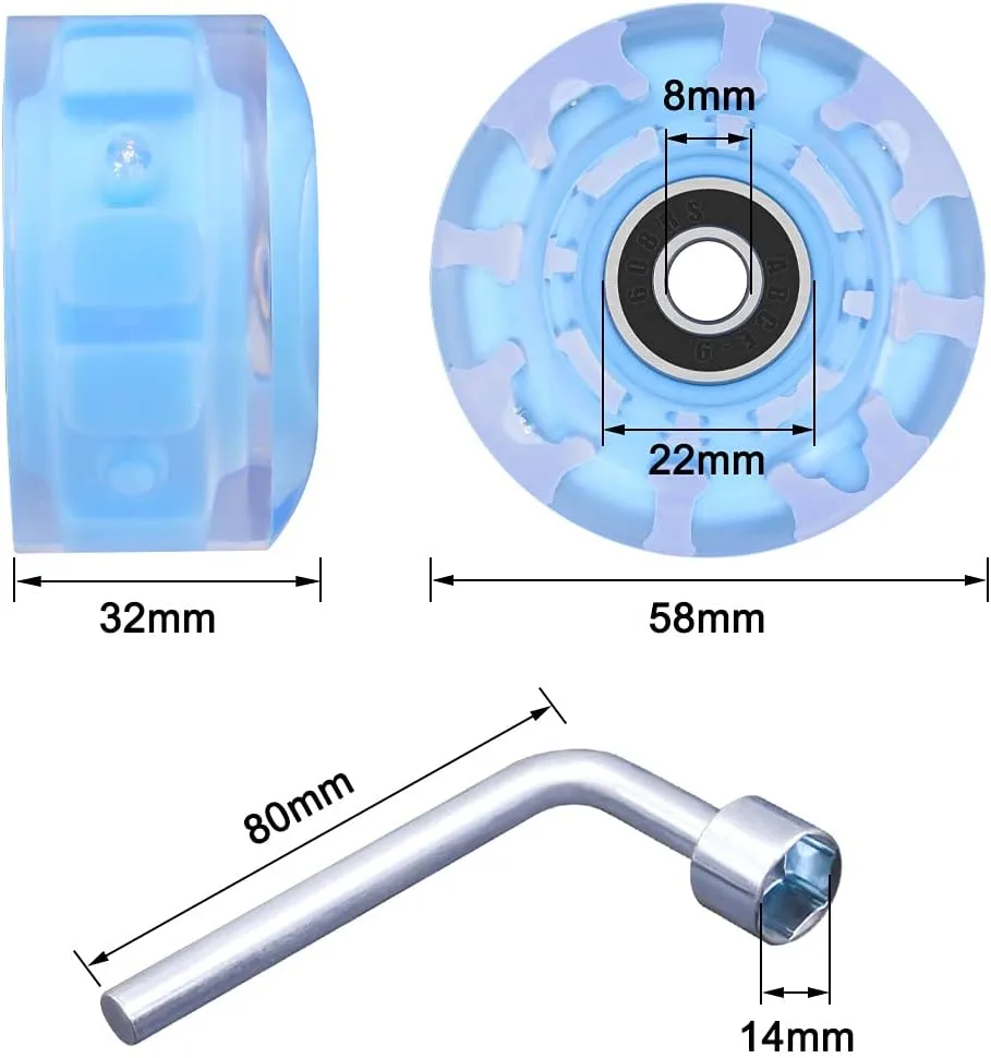 8 Pack Roller Skate Wheels with Bearings Installed Quad Light Up Wheels for Double Row Skating and Skateboard 82A