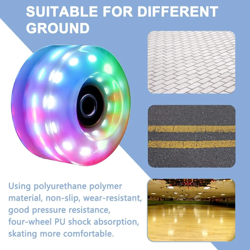 8 Pack Roller Skate Wheels with Bearings Installed Quad Light Up Wheels for Double Row Skating and Skateboard 82A