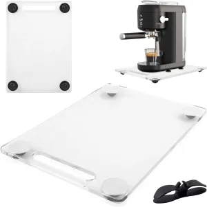Acrylic Appliance Slider with Wheels 360°, Sliding Tray for Coffee Maker, Countertop Moving Tray Accessories for Kitchen Counter 9.8" x 14"(Clear)
