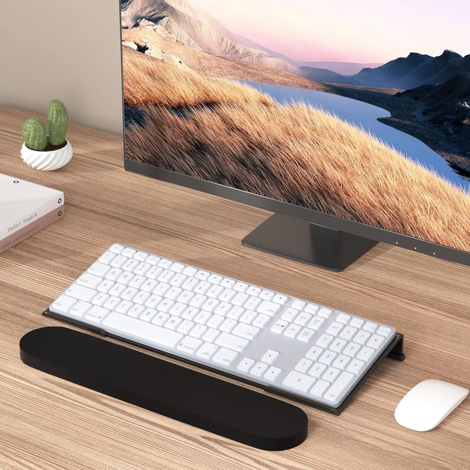 Acrylic Tilted Computer Keyboard Stand for Ergonomic Typing, Keyboard Tray Holder with Silicone Non-Slip Case, Black