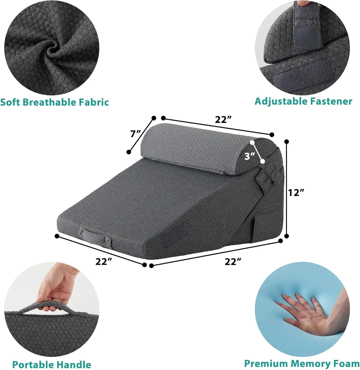 Adjustable 4pcs Bed Wedge Pillow Set, Memory Foam Wedge Pillows Post Surgery for Back, Neck, Leg Pain Relief, Pillow Wedge for Sleeping, Sitting up in Bed, Acid Reflux and GERD, Black