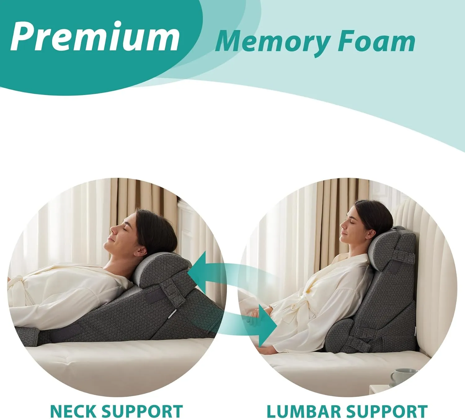 Adjustable 4pcs Bed Wedge Pillow Set, Memory Foam Wedge Pillows Post Surgery for Back, Neck, Leg Pain Relief, Pillow Wedge for Sleeping, Sitting up in Bed, Acid Reflux and GERD, Black