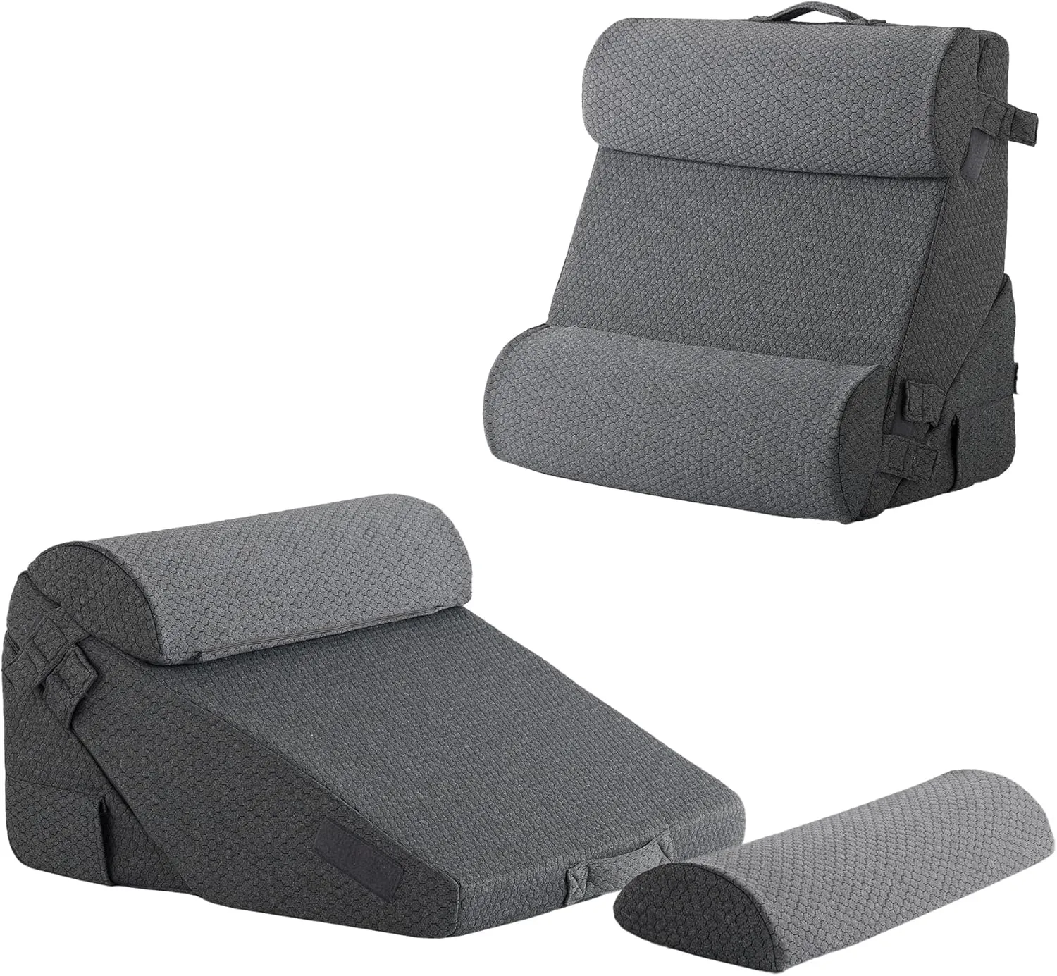 Adjustable 4pcs Bed Wedge Pillow Set, Memory Foam Wedge Pillows Post Surgery for Back, Neck, Leg Pain Relief, Pillow Wedge for Sleeping, Sitting up in Bed, Acid Reflux and GERD, Black
