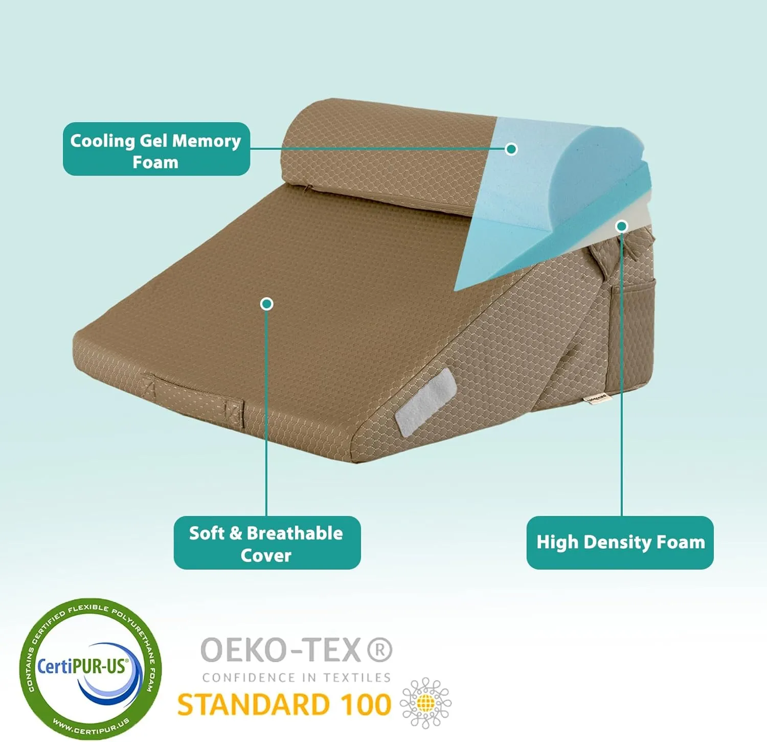 Adjustable 4pcs Bed Wedge Pillow Set, Memory Foam Wedges Pillow Post Surgery for Back, Neck, Leg Pain Relief, Pillows Wedge for Sleeping, Sitting up in Bed, Acid Reflux and GERD, Brown
