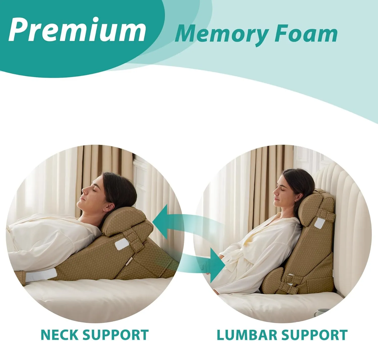 Adjustable 4pcs Bed Wedge Pillow Set, Memory Foam Wedges Pillow Post Surgery for Back, Neck, Leg Pain Relief, Pillows Wedge for Sleeping, Sitting up in Bed, Acid Reflux and GERD, Brown