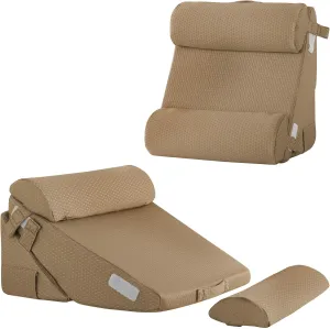 Adjustable 4pcs Bed Wedge Pillow Set, Memory Foam Wedges Pillow Post Surgery for Back, Neck, Leg Pain Relief, Pillows Wedge for Sleeping, Sitting up in Bed, Acid Reflux and GERD, Brown