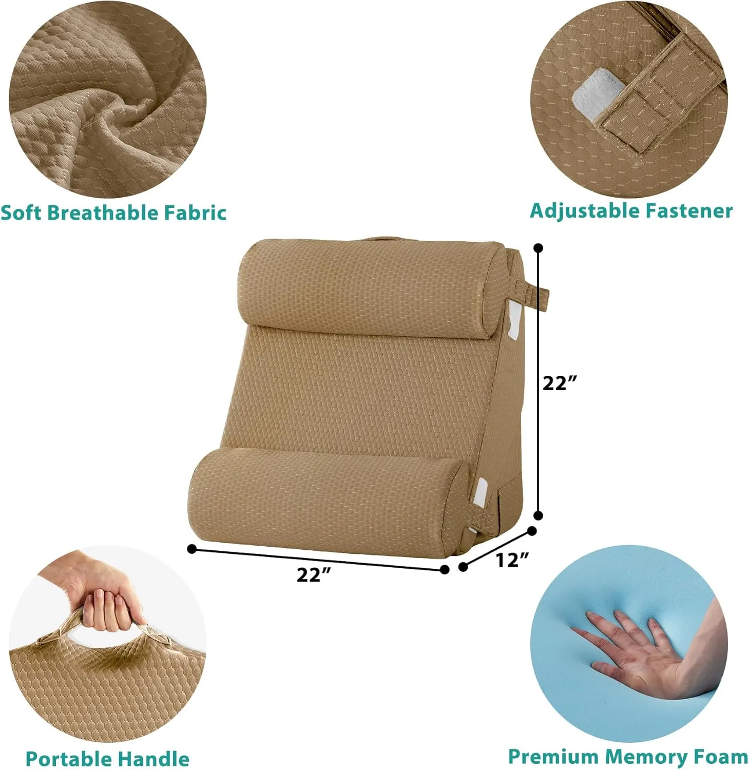 Adjustable 4pcs Bed Wedge Pillow Set, Memory Foam Wedges Pillow Post Surgery for Back, Neck, Leg Pain Relief, Pillows Wedge for Sleeping, Sitting up in Bed, Acid Reflux and GERD, Brown