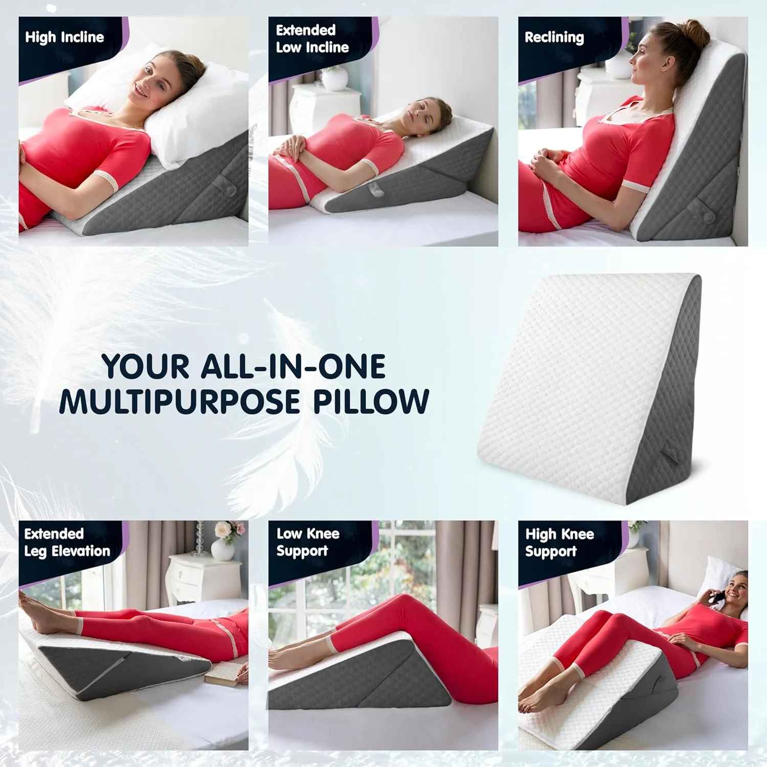 Adjustable Bed Wedge Pillow for Sleeping - Wedge Pillow for Sleep Apnea, Gerd, Acid Reflux Relief, Post Surgery - Foam Wedge Pillow for Back Pain Relief, Sleep Apnea Pillow Wedge or for Seniors