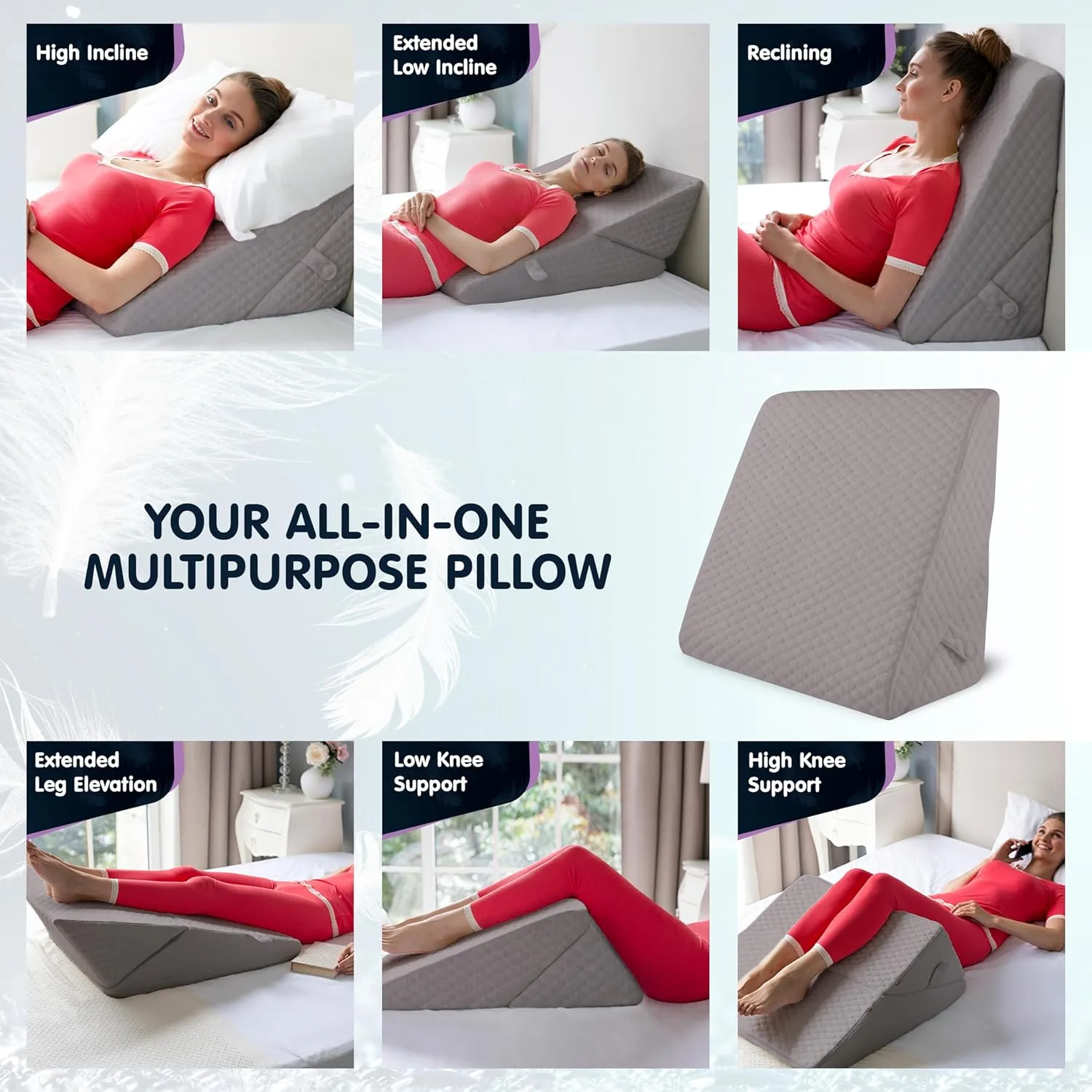 Adjustable Bed Wedge Pillow for Sleeping - Wedge Pillow for Sleep Apnea, Gerd, Acid Reflux Relief, Post Surgery - Foam Wedge Pillow for Back Pain Relief, Sleep Apnea Pillow Wedge or for Seniors