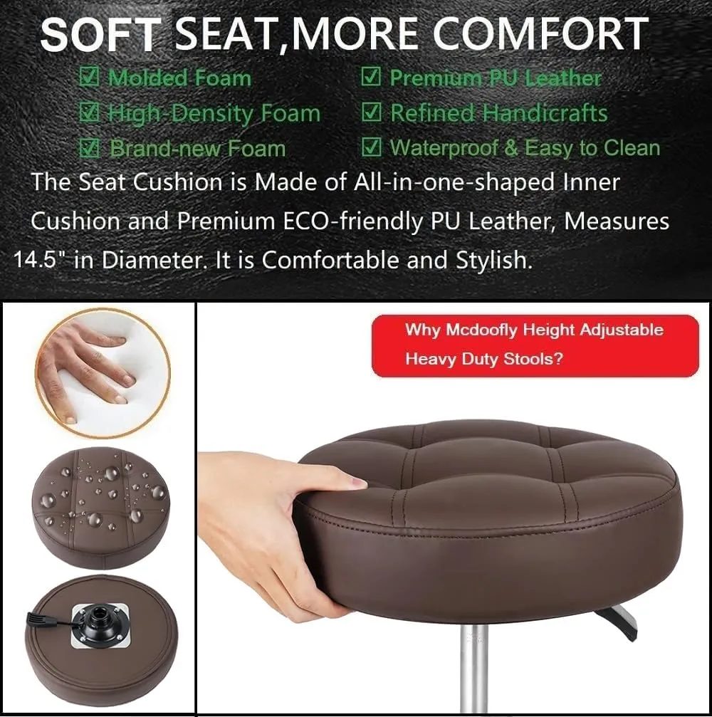 Adjustable Heavy Duty Stool - Rolling Stools with Locking Caster Wheels - Swivel Stools Backless Chair for Home Kitchen Office Shop Tattoo Lash Tech Pedicure (Brown, Height 22 to 30 in)