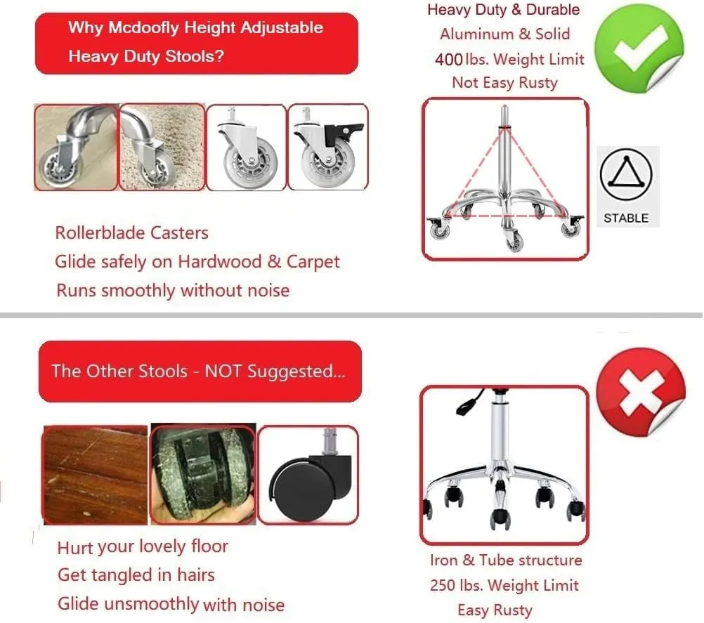 Adjustable Heavy Duty Stool - Rolling Stools with Locking Caster Wheels - Swivel Stools Backless Chair for Home Kitchen Office Shop Tattoo Lash Tech Pedicure (Brown, Height 22 to 30 in)