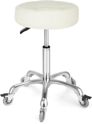 Adjustable Heavy Duty Stool - Rolling Stools with Locking Caster Wheels - Swivel Stools Backless Chair for Home Kitchen Office Shop Tattoo Lash Tech Pedicure(Off White, Height 22 to 30 in)