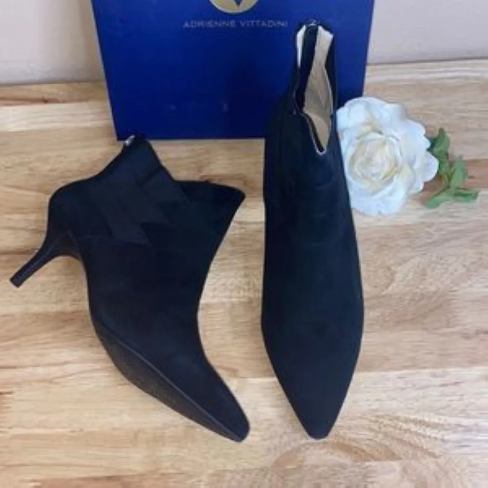 Adrienne Vittadini Black Suede Sande Pointed-Toe Booties-11