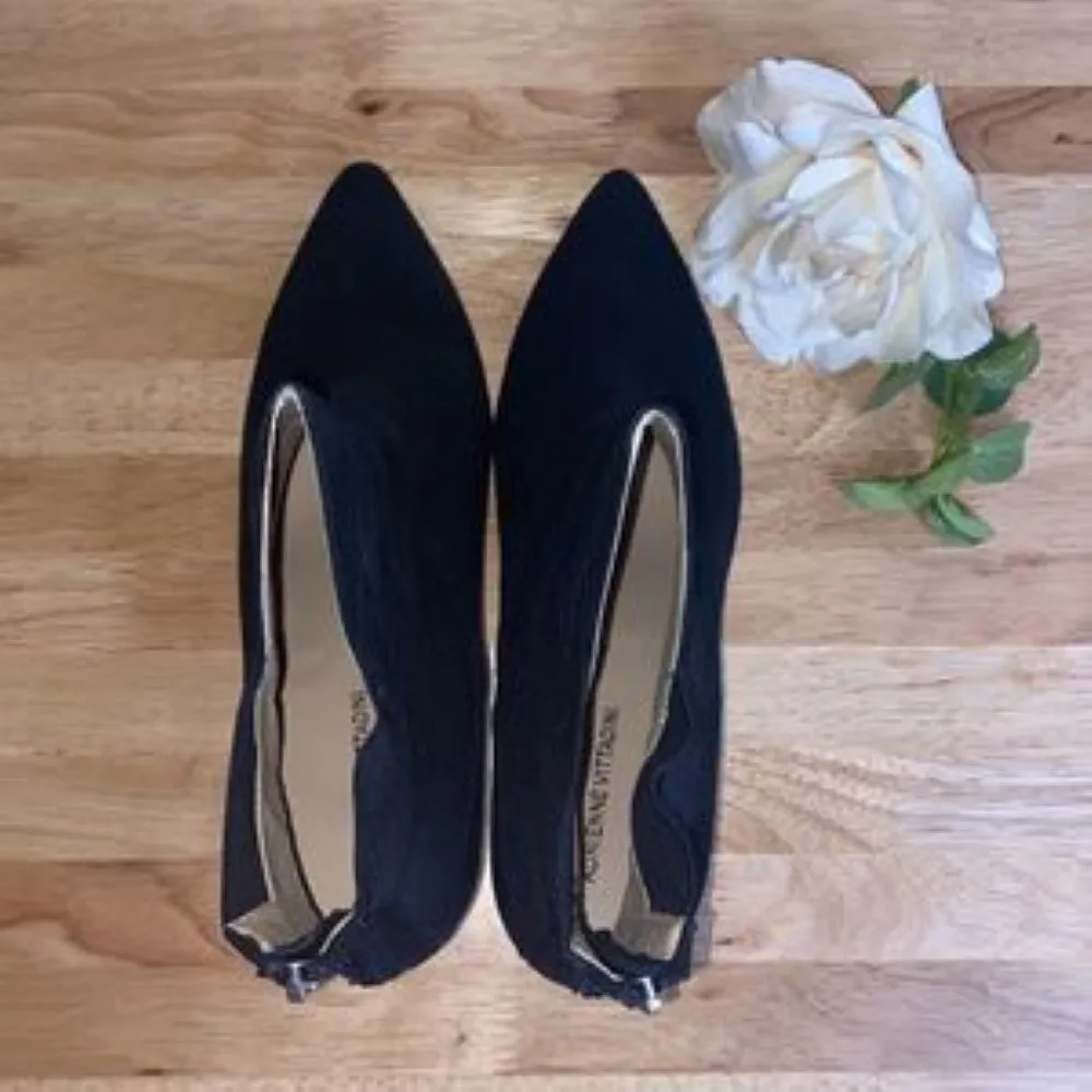 Adrienne Vittadini Black Suede Sande Pointed-Toe Booties-11